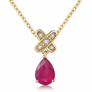 Natuurlijke Edelsteen 925 Sterling Zilveren 5X7Mm 1ct Teardrop Red Ruby Ketting S925 Voor Vrouwen NI034