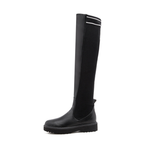 High Quality Women Footwear Round Toe Riding <strong>Boots</strong> Women Shoes OEM Solid <strong>Knitting</strong> Flat Winter <strong>Boots</strong> Slip on Stretch Knee <strong>Boots</strong> - Product Image 2