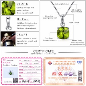 Luxury Trendy 100% Natural Gemstone 925 Sterling Silver 7mm Green Square Cut <strong>Peridot</strong> Pendant <strong>Necklace</strong> White Gold Plated Women - Product Image 6