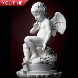 Personalizzazione intaglio a mano marmo naturale Menacing cupido bella statua di figura di piccolo angelo nudo