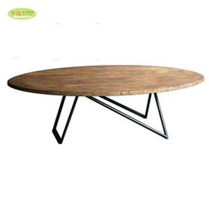 Meubles de maison <span class=keywords><strong>Table</strong></span> <span class=keywords><strong>basse</strong></span> ovale Antique bois/bois massif latéral avec Base en métal - Product Image 4