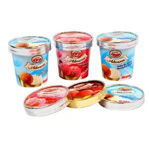 Impreso personalizado de oro/plata de rim de helado desechables taza de crema tapa de papel