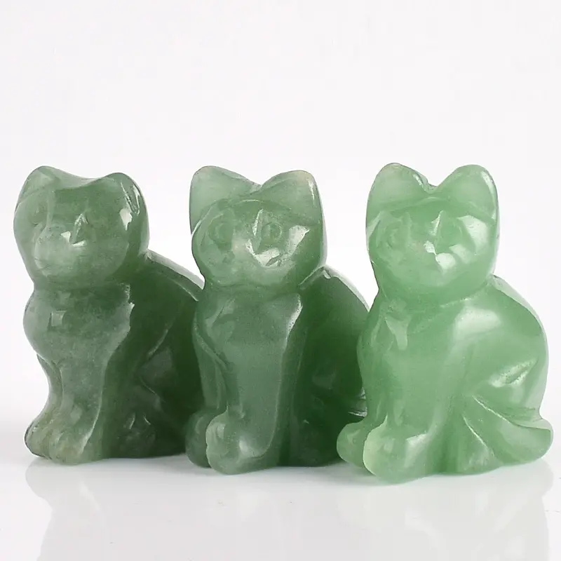 Statue de Quartz en cristal Jade vert, 1 pièce, pierres précieuses de guérison, chat, vente en gros