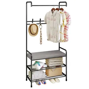 Living Room Furniture Heated Standing Shoe Clothing Coat Rack Hanger with Shelves