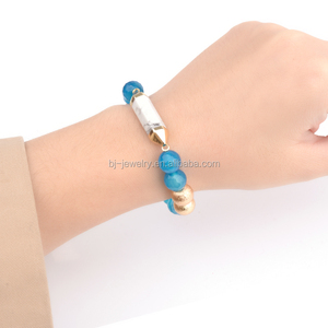 Bojiu joyería azul Piedra Natural oro glosario cuentas de mármol piedra pulsera bar - Product Image 6