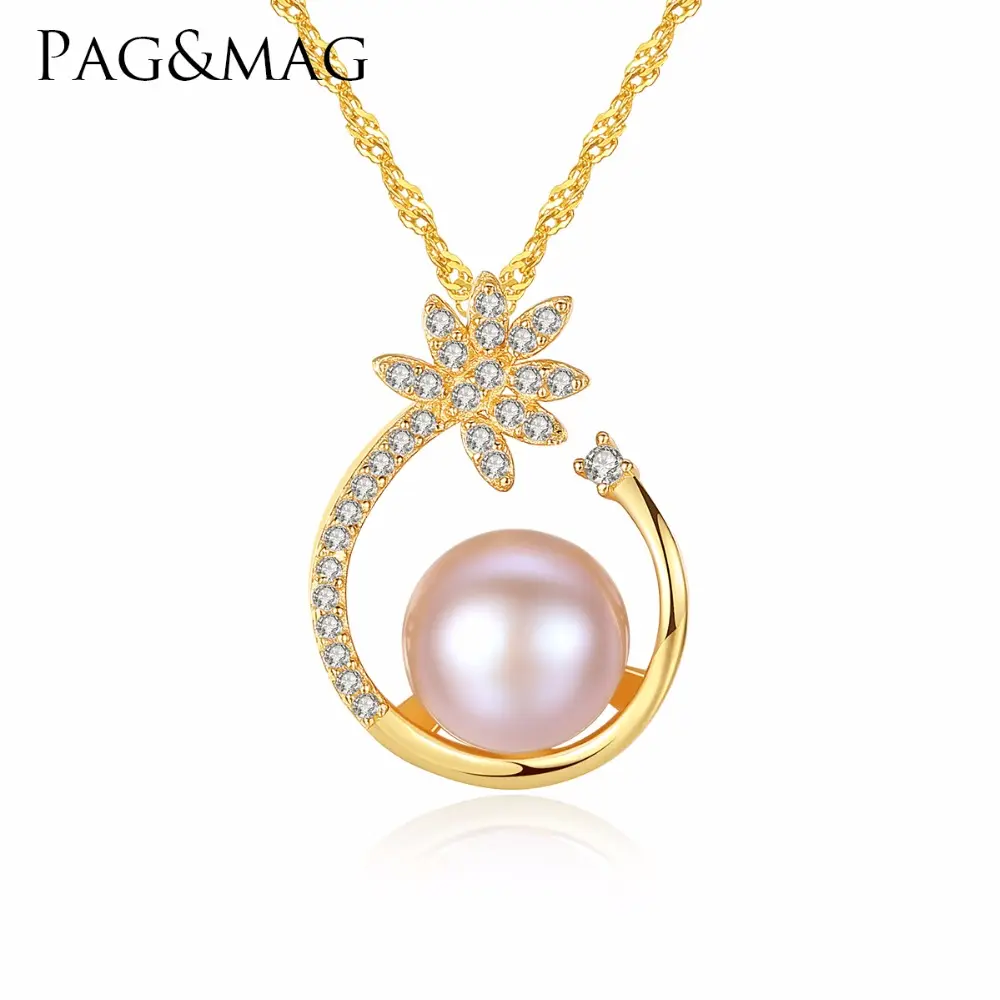 Новое поступление, серебряный полукруглый кулон в форме цветка PAG & MAG, красивое ожерелье из натурального пресноводного жемчуга в стиле барокко