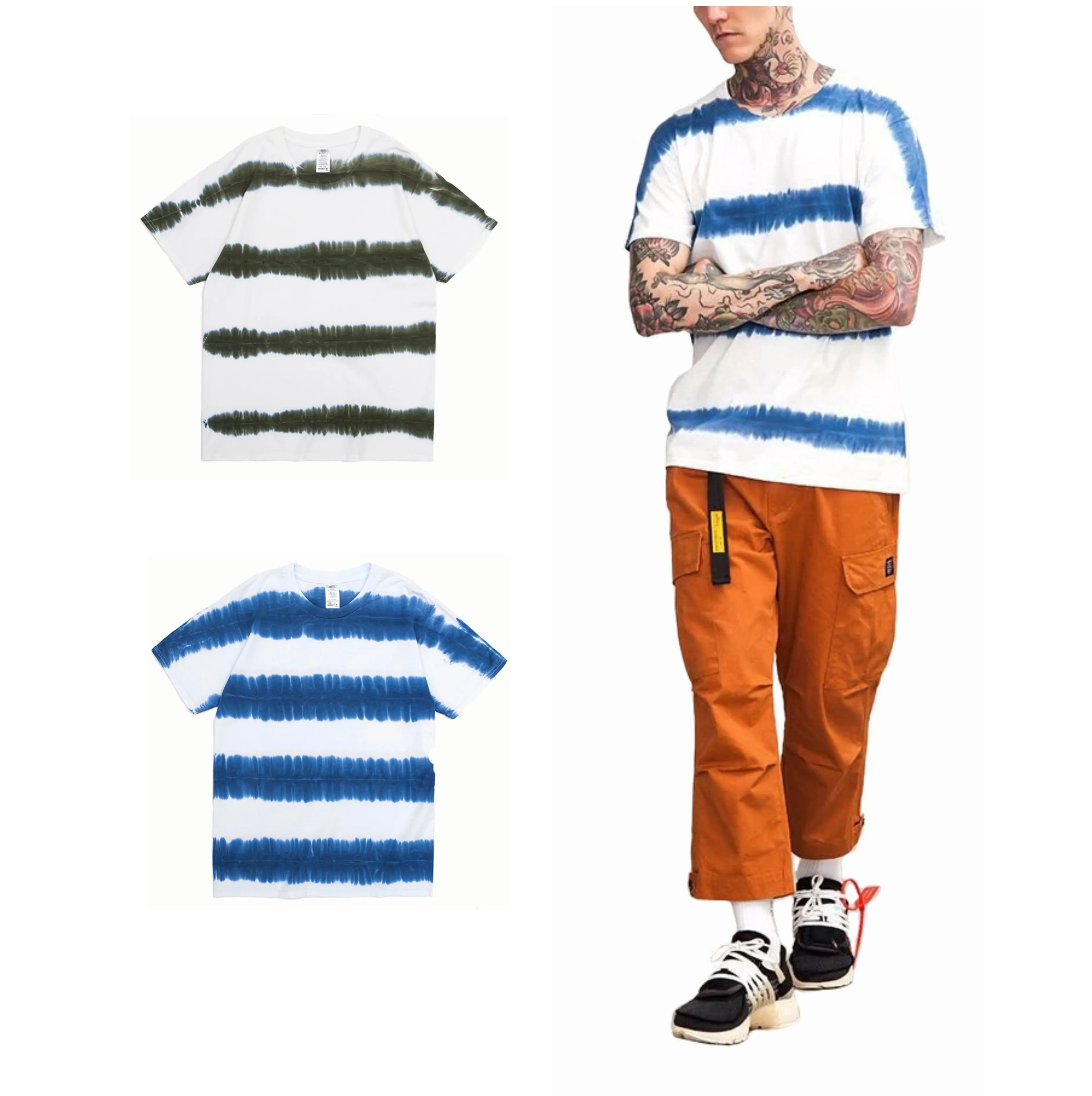 2020 Fashion Custom Man Zomer Hoge Kwaliteit Street Wear Gestreepte Tie Dye T-shirts Katoen Oversized T-shirt Streep Mannen