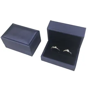 Kleine PU Leder Ring Box für doppel ringe Geschenk box für Hochzeit Engagement Zeremonie blau