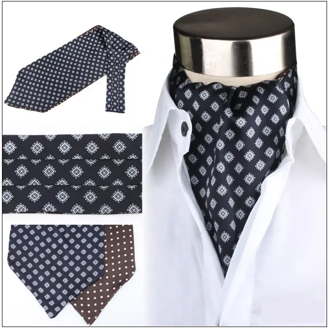 Wholesale Custom Private Label Silk Men Neckties Fashion Printed Black Cravat Ascot Tie