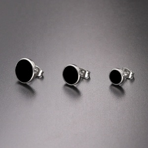 Vintage Classic Cute <strong>Black</strong> Enamel Shape Plain <strong>Stud</strong> <strong>Earrings</strong> 18K Gold Plated Stainless Steel Jewelry for Women Girls Children - Product Image 1