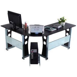 Esquina de oficina <span class=keywords><strong>Escritorio</strong></span> de computadora <span class=keywords><strong>en</strong></span> forma de <span class=keywords><strong>L</strong></span> de vidrio templado de 10mm y Marco de metal de madera - Product Image 4