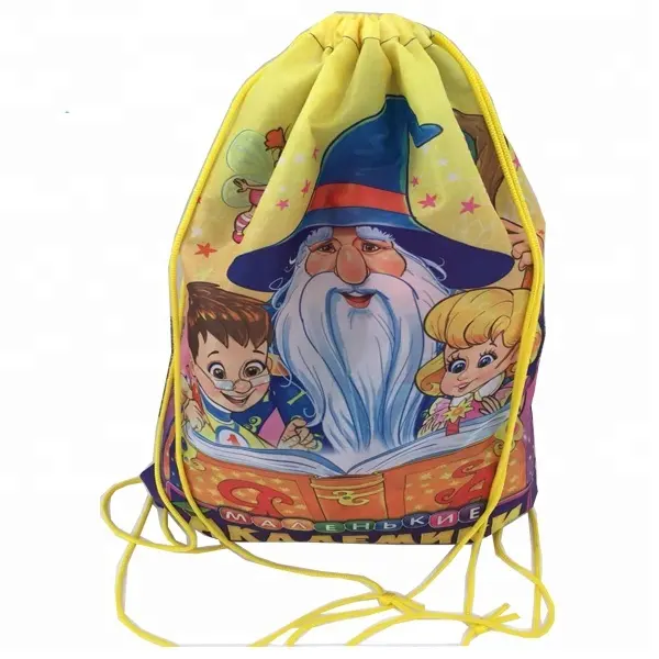 Cheap Drawstring Bag Popular Cheap 190d Custom Logo Promotion Kids School Cartoon Printing Drawstring Bags Bolsa Con Cordon