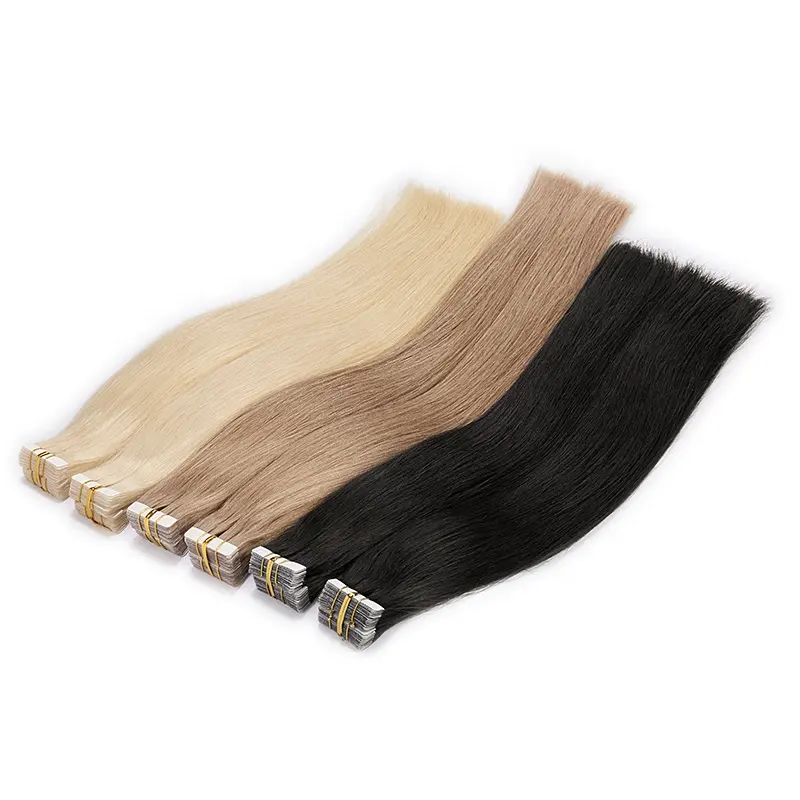 Fita adesiva de extensões de cabelo para salão, venda quente, embalagem de extensões de cabelo virgem com fita, cabelo humano