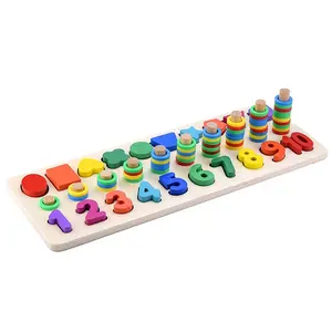 Geometria educativa corrispondenza tavola giocattolo in legno colorato set cinque colonne blocchi legno forme montessori <span class=keywords><strong>puzzle</strong></span> - Product Image 1