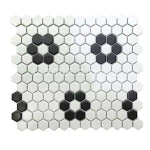 High Quality Ceramic Mosaic Tiles High Quality Interior Wall Simple Decoration Small Hexagon Shape White Mix Black 6mm Ceramic Mosaic Tile