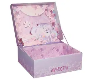 Cuistom Design Unicorn Girl Heart 3D Luxury Art Paper Gift Packaging Box Suitcase for Wedding Favor Baby Birthday Chocolate