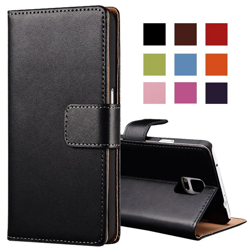 Real Genuine Leather case for Samsung Galaxy Note 4 Wallet Style Flip Stand Phone Back Cover with Card Slot