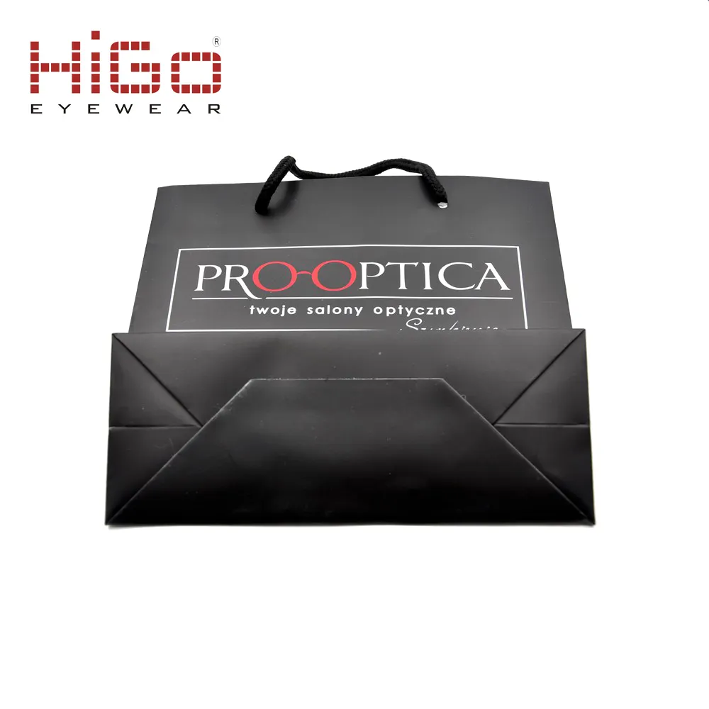 Hot sale Luxury black paper bag custom logo for eyewear packing