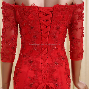 RSM66158 rojo longitud del piso vestidos de noche de la venta caliente vestidos de noche de 3/4 de la manga pura del cordón del - Product Image 6