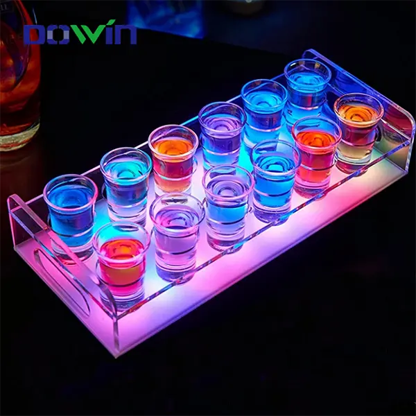 Hot sale machine acrylic shot glass tray led serving light up