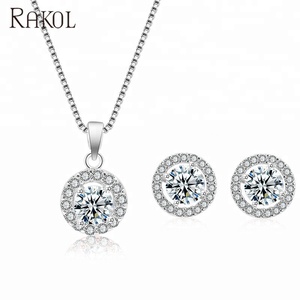 RAKOL SP266 Simple Crystal <strong>Bridal</strong> <strong>Jewelry</strong> <strong>Set</strong> CZ Zircon Round Pendant Necklace Earrings <strong>Set</strong> - Product Image 1