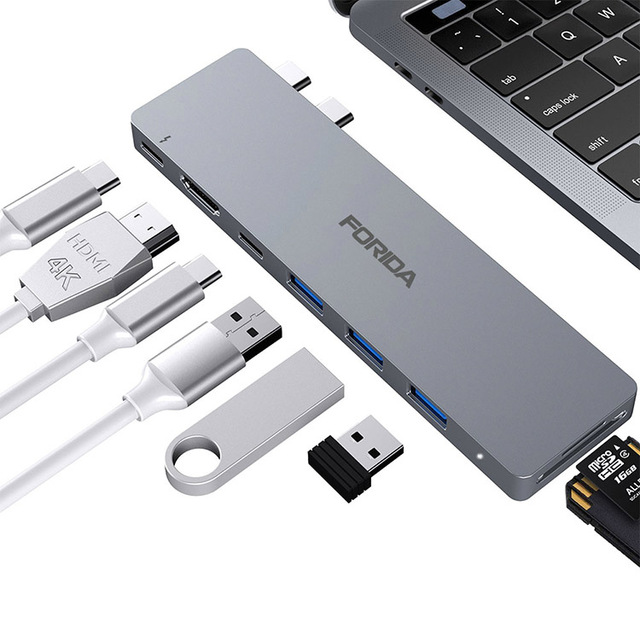 Thunderbolt 3 Type-C Hub USB-C Adapter 40Gbps MacBook Pro 13" 15" 100W Power Delivery 4K for 5-8 USB 3.0 Ports in Stock