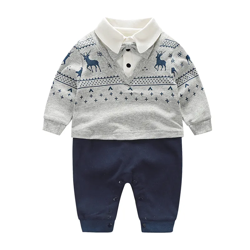 New Fashion Cotton Long Sleeve Tie Gentleman For Baby Boy Party Rompers Infant Jumpsuits Clothing