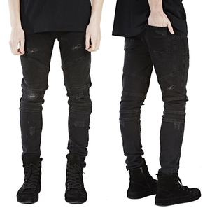Vente en gros de vêtements chinois bon marché, <span class=keywords><strong>jeans</strong></span> skinny en denim stretch pour hommes, style motard, personnalisables - Product Image 1