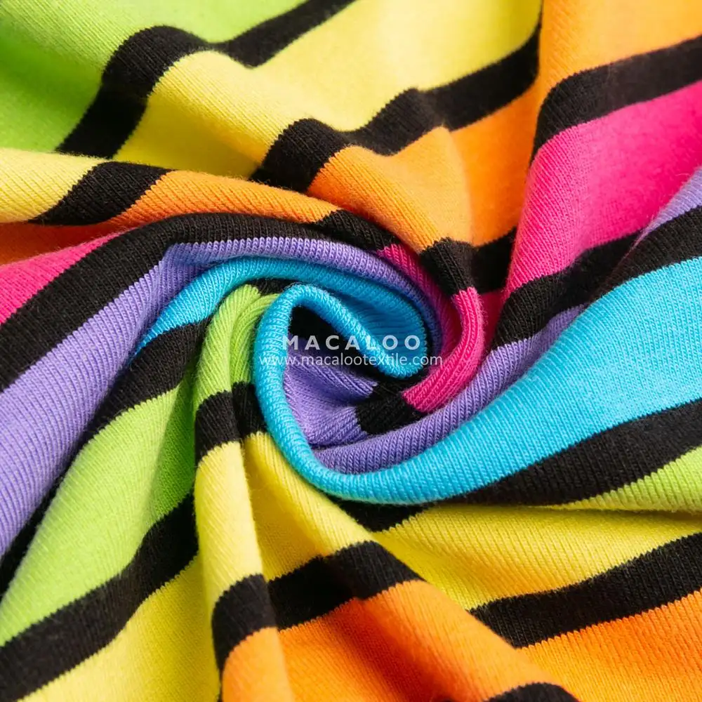 190gsm knit cotton lycra yarn dyed rainbow stripe fabric