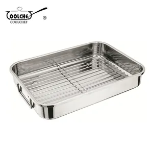 Stainless Steel Serving Tray Square Roasting Pan With Rack