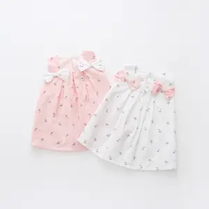 Hao Baby 2018 Summer Korean Version Child Printed Skirt Pure Color Shoulders Bow Flower Skirt With Shoulder-straps