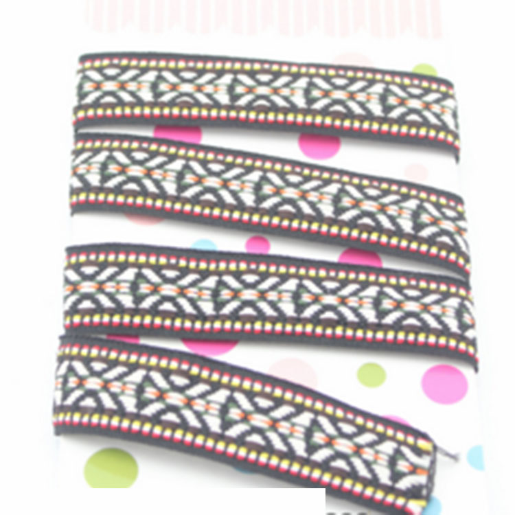 Черная Плетеная жаккардовая тесьма с лентой по двору