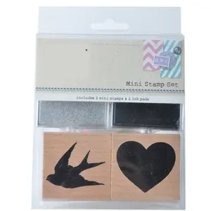 DIY heart and bird shape wooden stamp with 2 ink pads set