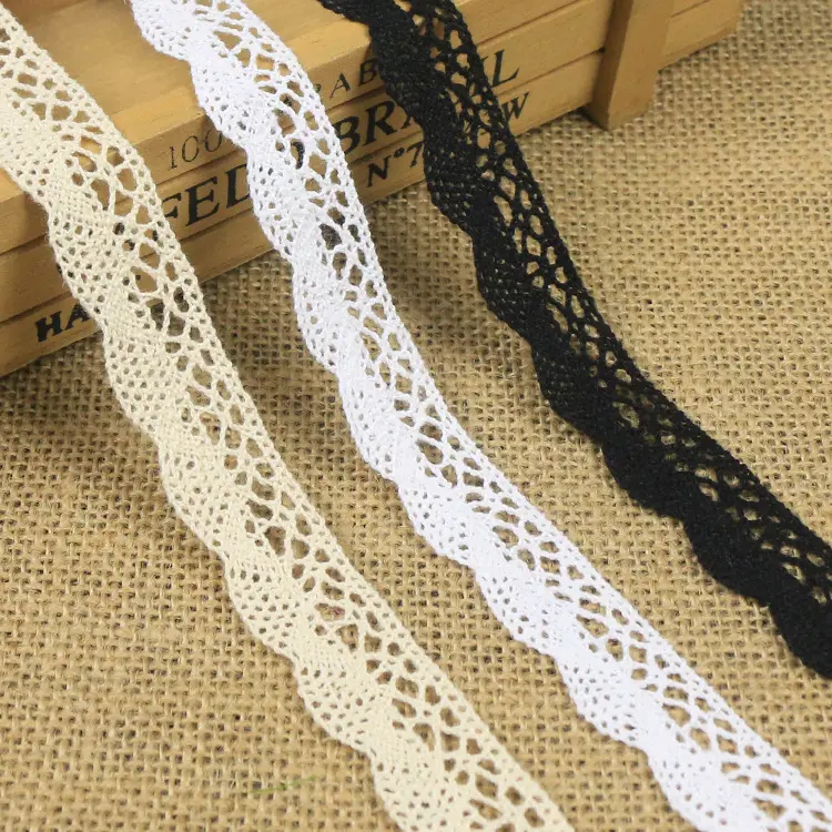 Wholesale 100% Cotton Crochet Lace Trimming 2CM Black White Natural