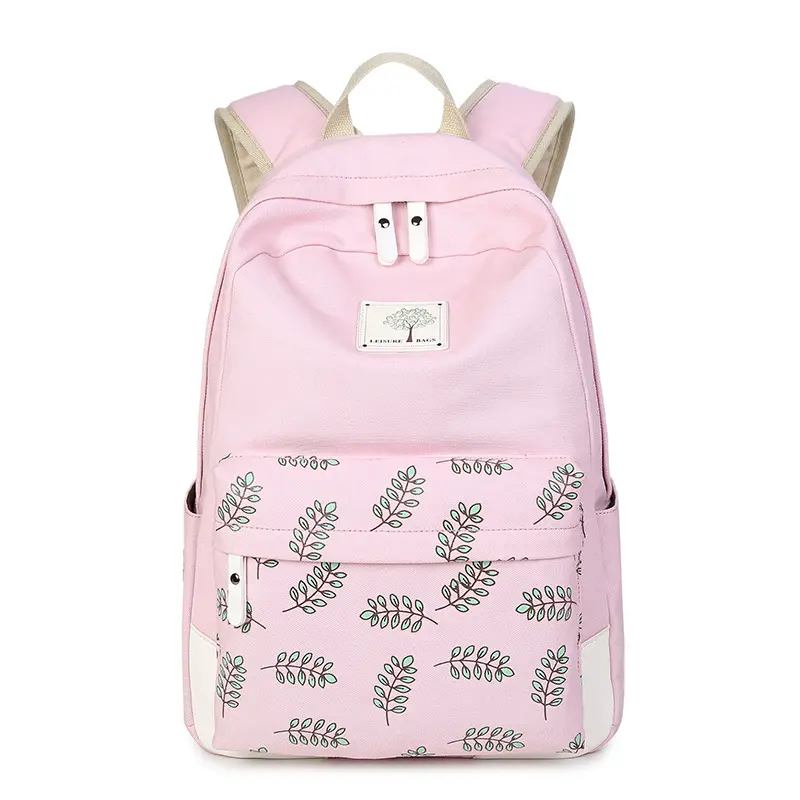 ที่กำหนดเองขายส่งวินเทจสีชมพูวัยรุ่นหญิงโรงเรียนกระเป๋าหนังสือ Allover พิมพ์ผ้าใบกระเป๋าเป้สะพายหลัง