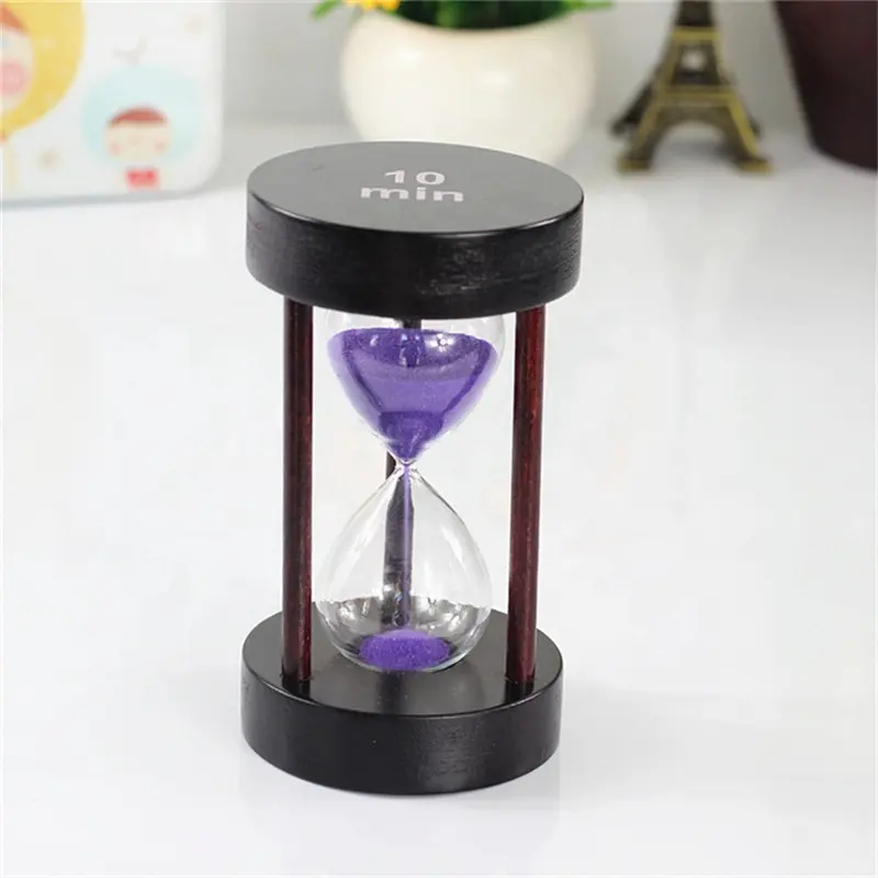 Reloj de arena de 10 minutos de forma redonda de estilo Simple de madera decorativo de escritorio, reloj de arena promocional barato