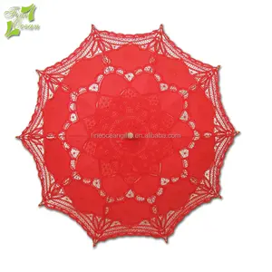 도매 레드 레이스 패브릭 파라솔 방수 장식 인도 웨딩 우산