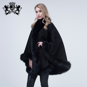 פופולרי קשמיר קייפ אמיתי שועל פרווה נשים פונצ 'ו פרווה לקצץ גלימה - Product Image 3