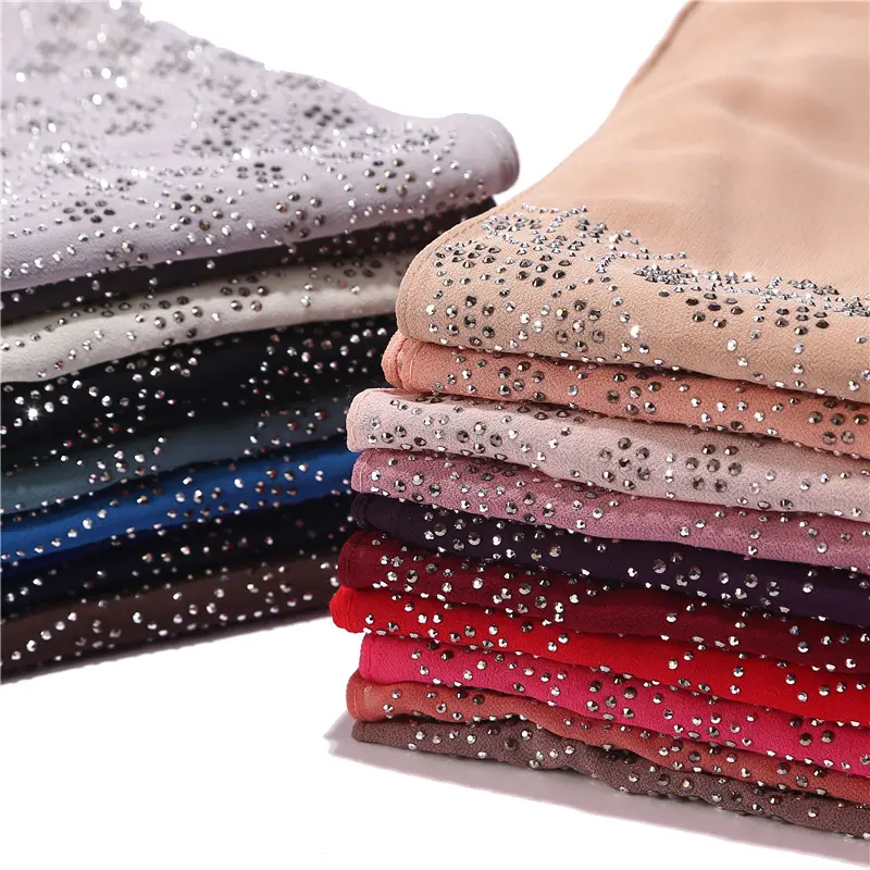 低価格卸売掘削多色スカーフイスラム教徒女性シフォンヒジャーブ石付き