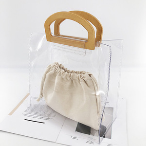 Borsa a Mano Stile Vintage con Manico in Legno, Borsa Casual da Donna in PVC Trasparente, Borse a Secchiello Trasparenti per il Lavoro - Product Image 4