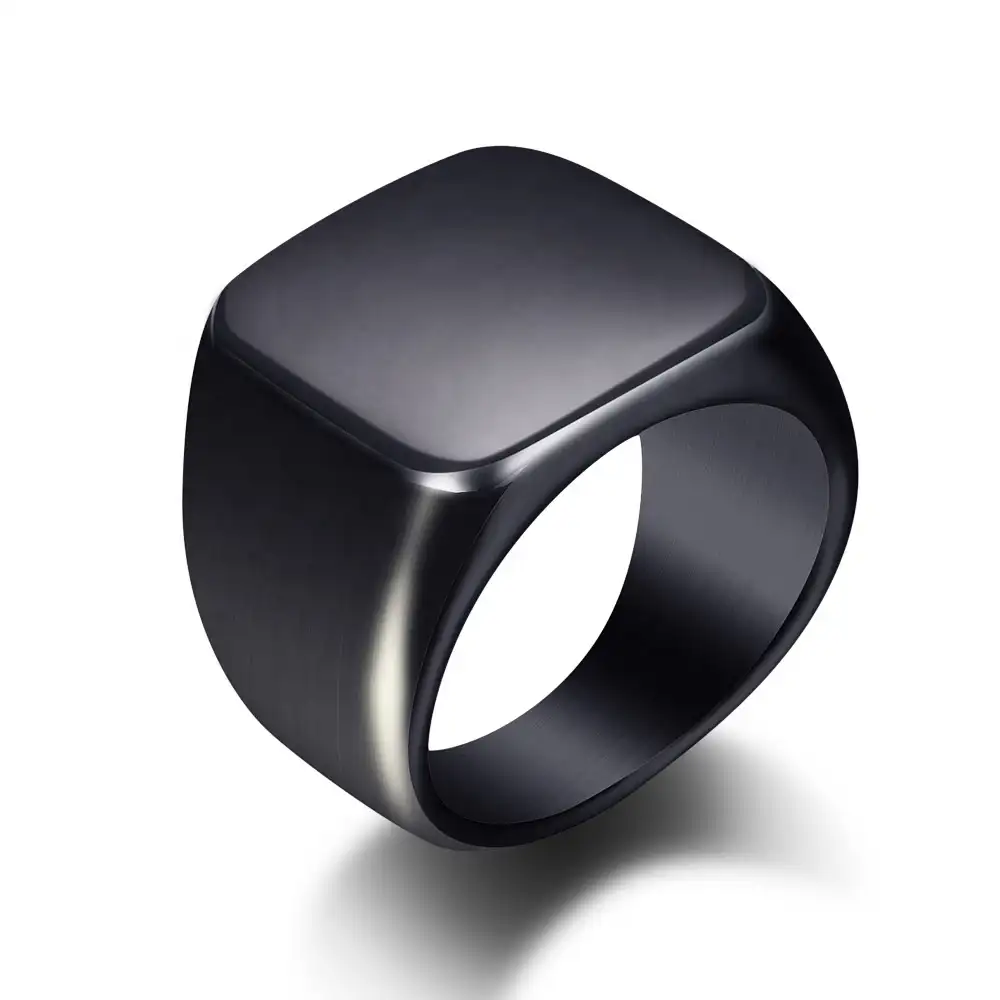 Anillo de acero inoxidable 316L para hombre y mujer, anillos de oro, cuadrado, negro, liso, de titanio