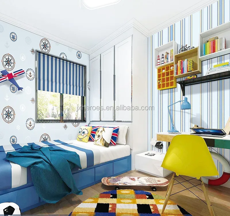 Navigation Compass Design Paper Back Vinyl Wallpaper for Kids Room