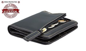 <span class=keywords><strong>Portafoglio</strong></span> da <span class=keywords><strong>Donna</strong></span> Vintage Corto in <span class=keywords><strong>Vera</strong></span> <span class=keywords><strong>Pelle</strong></span> di Lusso con Blocco RFID, Compatto, Bifold, con Finestra per Documenti e Fodera in Nylon - Product Image 2