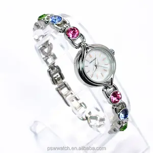 Hot Sale Girls Small Hand Chain Wristwatch Colorful Stones Fashion Lady Watch