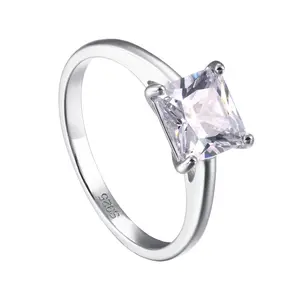 Modern Simple Design Square Cz Stone Diamond Women Italian 925 Sterling Silver Engagement Rings