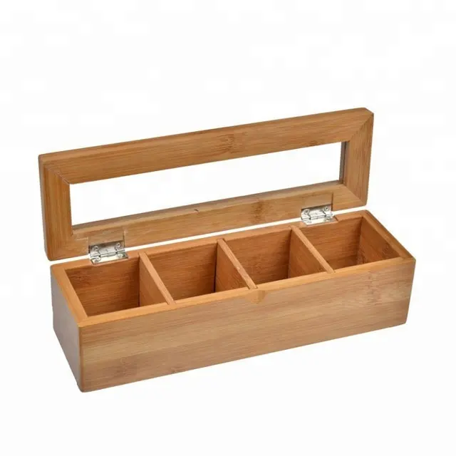 Hot sale bamboo tea bags box with glass top