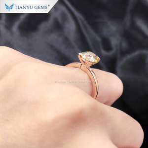 Anel de solteiro de noivado personalizado 14K 18K ouro rosa 7*8mm almofada com corte antigo de moissanite champanhe - Product Image 6