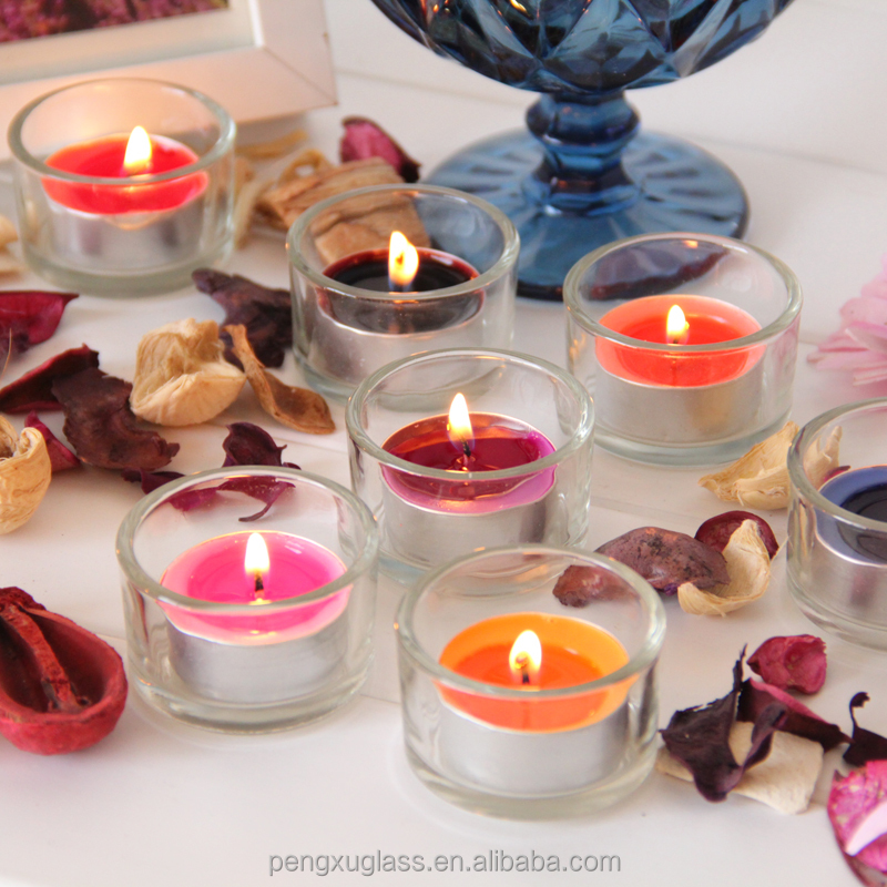 Mini décoratif couleur rouge clair en verre dépoli bougie conteneur/adapté aux besoins du client de lumière de thé pot titulaire