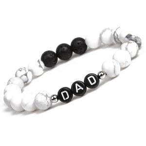 Natürlicher Howlite und schwarzer Onyx Edelstein Perlen Papa Charme Vatertag Geschenk Armband