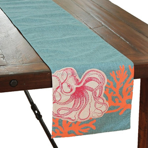 Cangrejo bordado algodón/<span class=keywords><strong>Lino</strong></span> <span class=keywords><strong>camino</strong></span> de <span class=keywords><strong>mesa</strong></span> con 44x140 cm - Product Image 1